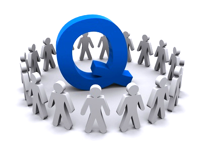 A team of people surround the letter Q